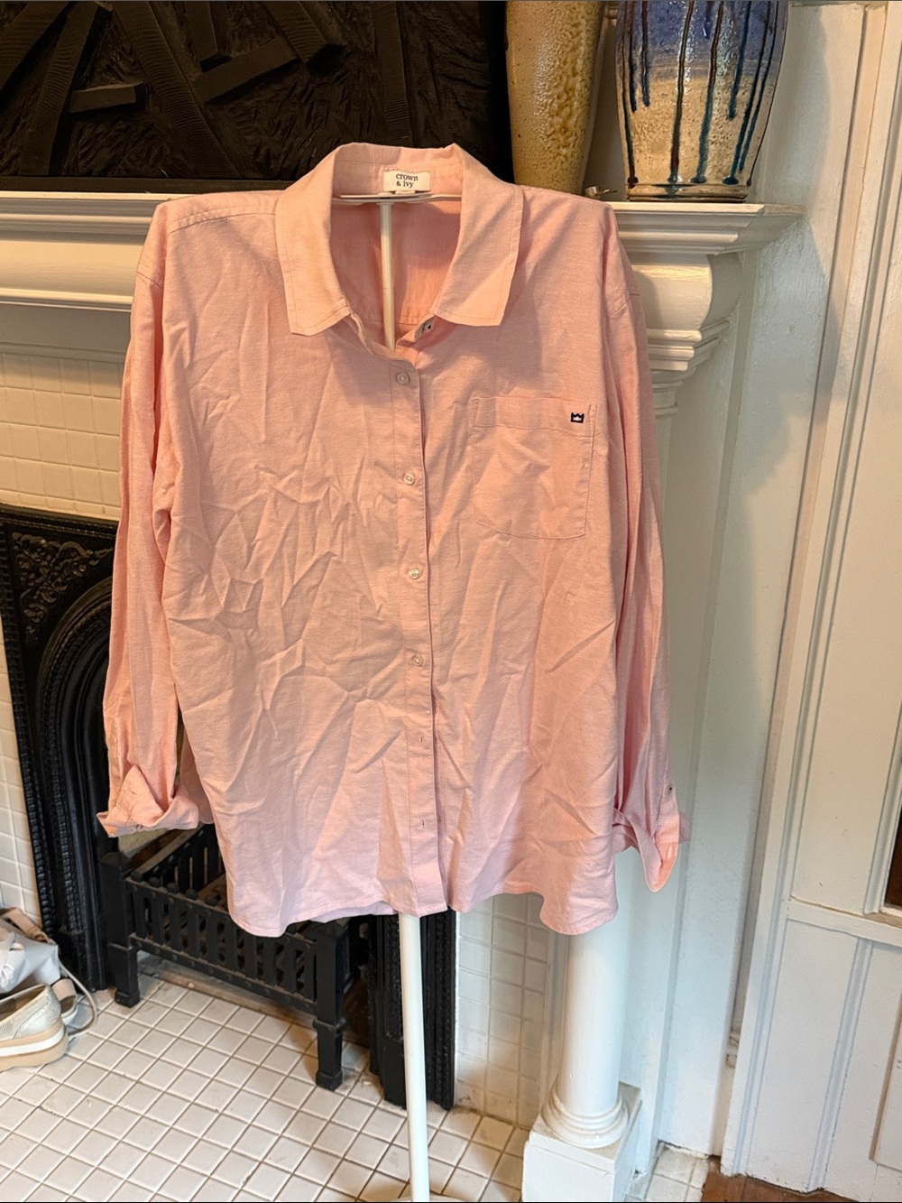 crown & ivy Light Pink Long-Sleeve‎ Button-Up Shirt- worn a few times